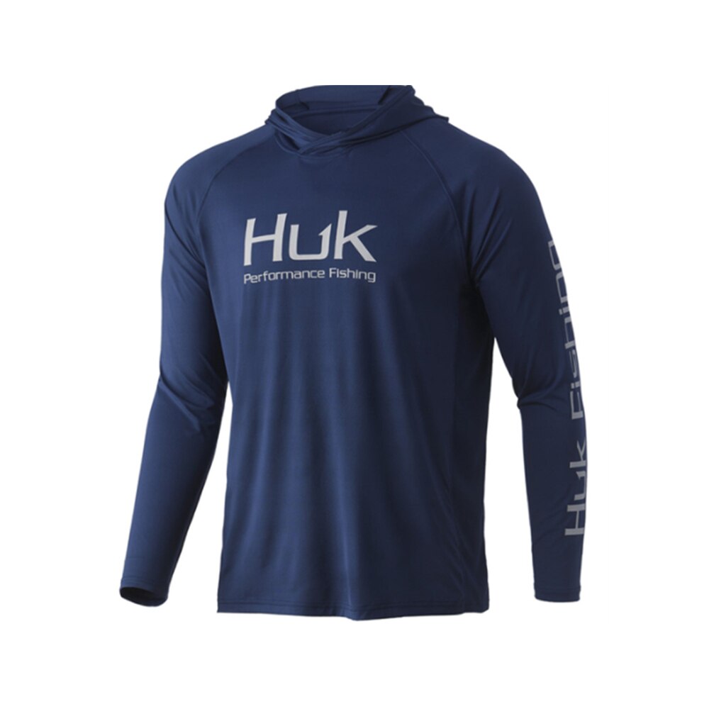 HUK-남성용 긴팔 낚시 셔츠, 후드 자켓, 자외선 차단, 통기성, 모기 퇴치, 빠른 건조, 얇은 낚시용 셔츠
